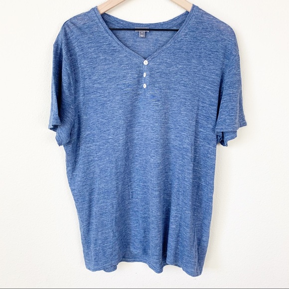 Vince Other - Vince linen Henley v-neck t-shirt blue size XL